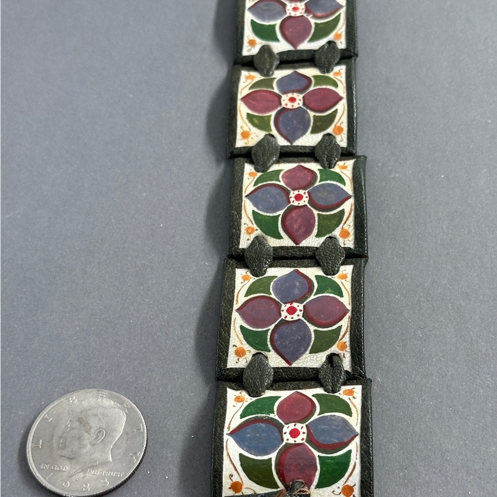 Vintage Hand painted Floral Leather Bracelet
